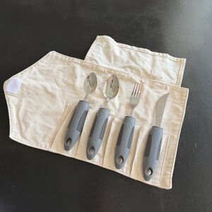 BunMo Canvas 4 Tool Silverware Roll Adaptive Cutlery Utensils Travel Camping